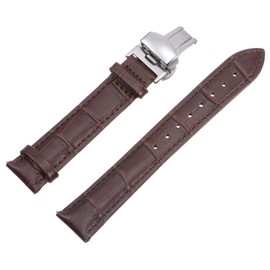 sourcing map Brown Leather Watch Band 16mm Quick Release Deployment Buckle Cowhide Watch Strap for Women
