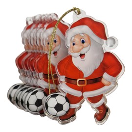 Pack of 6x Christmas Tree Santa Plays Football Bauble Ornaments 70mm | Complete with Hanging Cord | Bulk Buy Combo Deal | Made from 6mm Thick Printed Acrylic | Full Colour Double Sided Print
