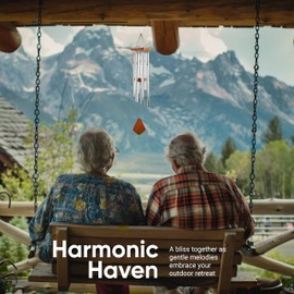 Nature’s Melody Premiere Grande Tunes Wind Chimes – Outdoor Windchime with 6 Tubes Tuned to E Pentatonic Scale, Rustproof Aluminum, Beech Wood & S Hook Hanger (Silver, 24 Inch)