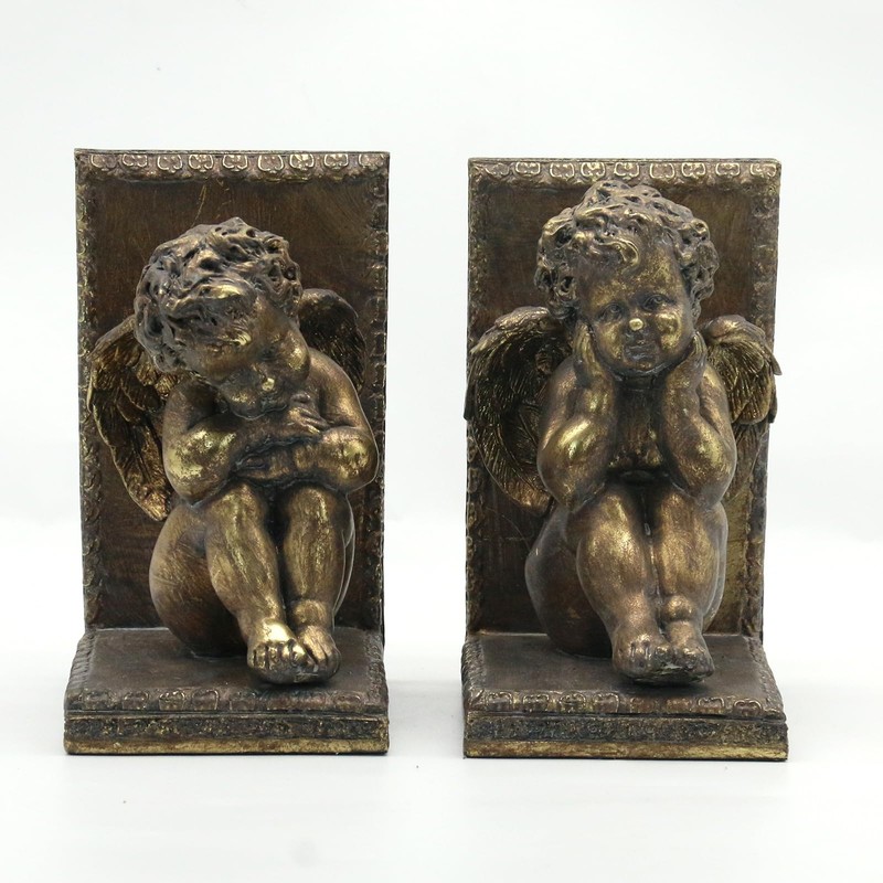 Lukitas Angel Book Ends, Heavy Duty Decorative Bookends, Nonskid Book