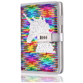 VIPbuy A5 Refillable Diary Notebook Lined with Lock, Notebook Journal Book with Pen Holder Card Slots for Adults Christmas Girls Birthday Gifts (Colourful Unicorn)