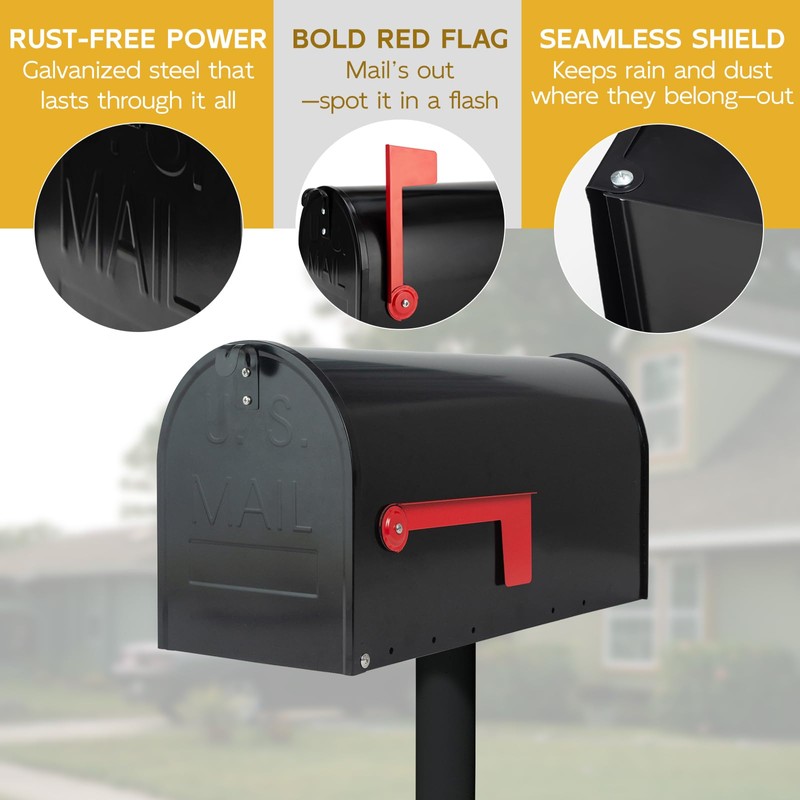 BlissBoard Large Black Galvanized Steel Mailbox 22 x 10.7 x