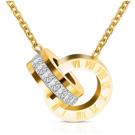 AIDAYOU Necklace Pendant Two Loops Rings Interlocking Circle Chain Necklace Jewelry Together Time Cave Gift (Golden_Two_Loops)