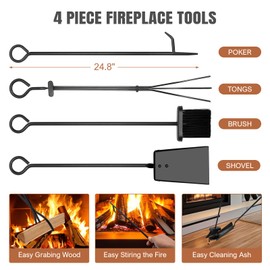 INNO STAGE Firewood Rack Fireplce Firepit Tools Set Double Layer Iron Wood Log Holder for Fire Place Outdoor Indoor Accessories-Brush, Shovel, Tong, Hook