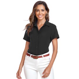 Atnlewhi Womens Button Down Shirts Short Sleeve Business Collared Work Office Formal Casual Blouse Tops Black