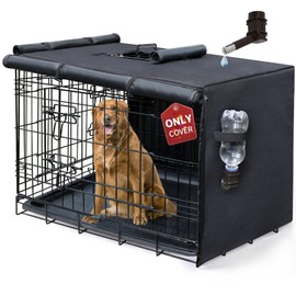 DONORO 30 Inch Dog Crate Cover, Waterproof Pet Kennel Cover 600D Heavy Duty Dog Cage Cover Universal Fit for Most Wire Pet Crates (30-Inch Black Cover)