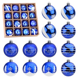 16 Pcs Christmas Baubles 6 CM Blue Baubles Christmas Ornaments Balls Christmas tree decorations Baubles Christmas Balls Decoration Shatterproof Hanging Ball Baubles for Xmas Tree,Wedding,Holiday