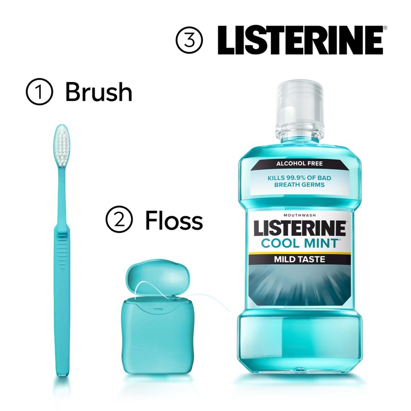 Listerine Cool Mint Alcohol Free Mouthwash, Oral Rinse Kills 99.9%