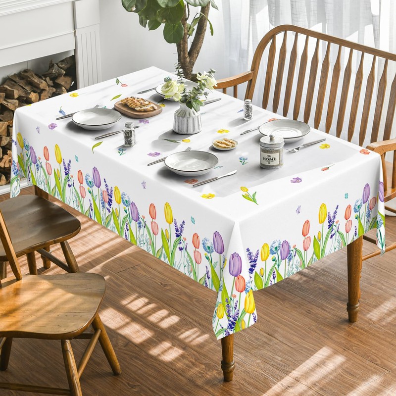 Artoid Mode Lavender Tulip Leaves Spring Table Cloth, Rectangular 140x180