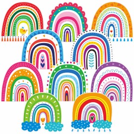 60 PCS Rainbow Cutouts, 10 Designs Colorful Bulletin Board Decoration Erasable with PET Film Cut-Outs DIY Crafts Project Spring Summer Party Supplies for White Board Teacher Student (5.9” Each)