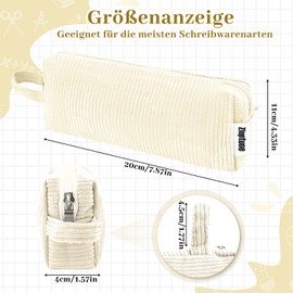 Zloptuoe Corduroy Fabric Pencil Case, Small Pencil Case, Cute Pencil Case, Organiser for Stationery for Teenagers, Girls, Students, Boys, White, pencil case