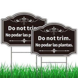 Do Not Trim Yard Sign, Do Not Mow Sign, Bilingual Plant Signs in English and Spanish, 2Pack-12" x 9"Double Sided Garden Sign with Metal H-Stake, UV Protected, Non-Fading, Easy to Mount (Black)