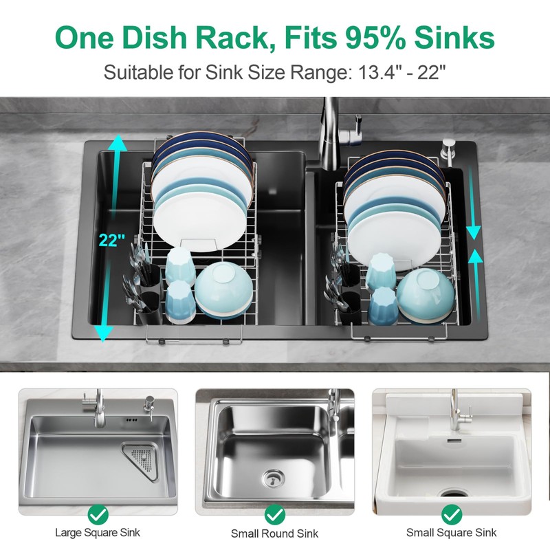 GSlife Expandable in Sink Dish Drying Rack - Stainless Steel