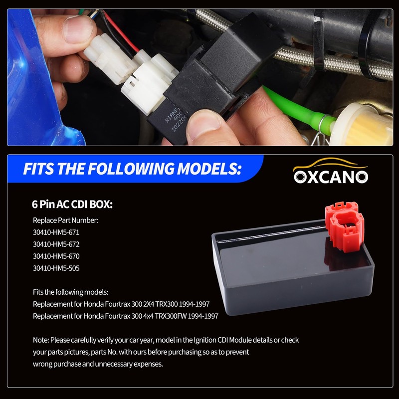 OXCANO Ignition CDI Module Box 30410-HM5-505 Replacement for Honda Fourtrax