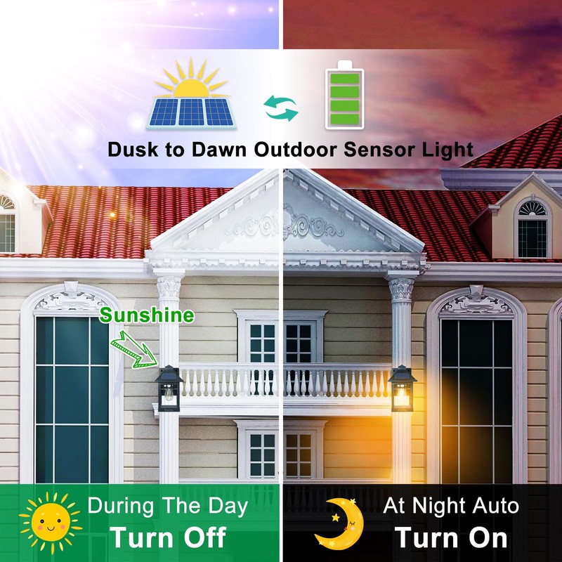 Kuniwa 2 Pack Solar Wall Lantern Lights Outdoor Dusk to