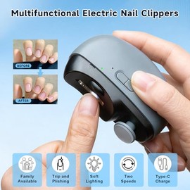 Electric Nail Clipper 3-in-1 Automatic Nail Clippers, Fingernail Toenail Trimmer Electric Toenail Clippers with LED Light Clip Storage 2 Speeds Nail C