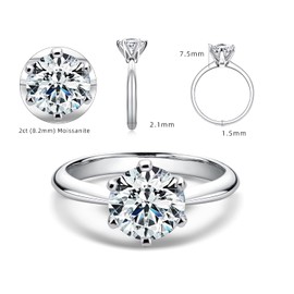 AINUOSHI Sterling Silver Moissanite Ring, 1.0 ct Round Cut Wedding Ring, D-E Color Grade, Perfect for Wedding, Engagement and Anniversary.