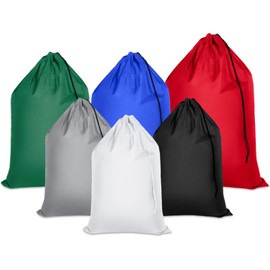 6 Pieces Nylon Laundry Bag Washable Travel Laundry Bag Christmas Santa Drawstring Bag with Locking Drawstring Closure Blanket Quilt Bag for Home or Dormitory, 3 Sizes (Mixed Color)