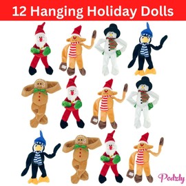 Podzly 12 Assorted Christmas Holiday Plush Character - Festive and Whimsical Hanging Decorations to Add Fun - Santa, Snowman, Penguin, Gingerbread, and Reindeer