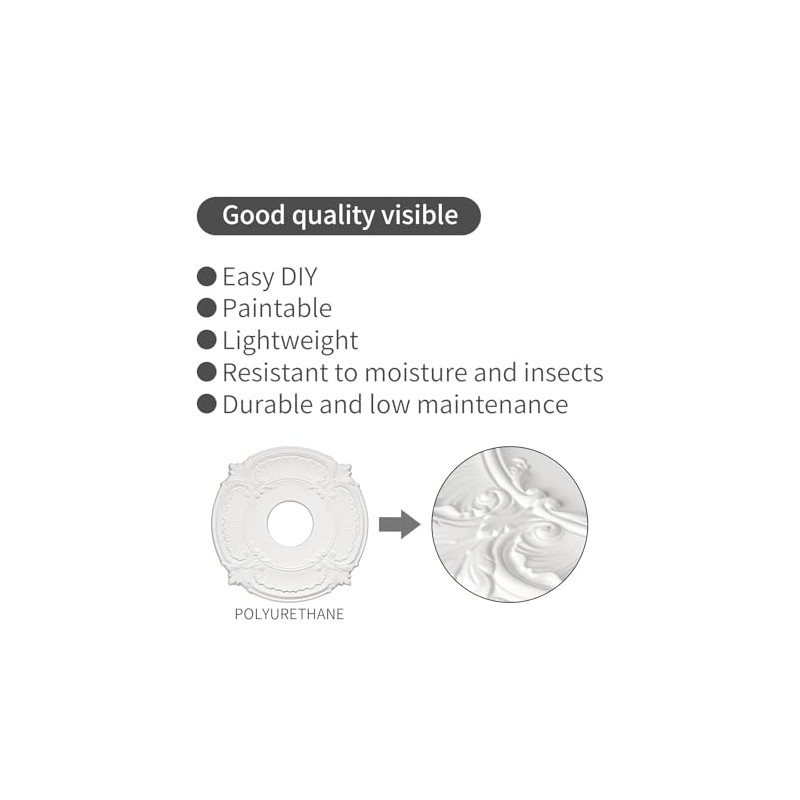 2 Pack White Home Lighting Ceiling Medallions Molded Plastic, 13"