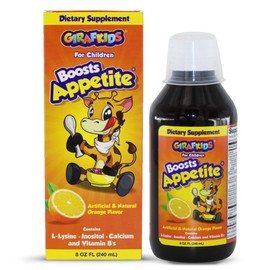 PHARMADEL GirafKids Appetite Booster Syrup for Kids Ages 4+ | 8 Fl Oz Natural Supplement with L-Lysine, Inositol, Calcium & Vitamins | Orange Flavor | Promotes Healthy Appetite & Energy