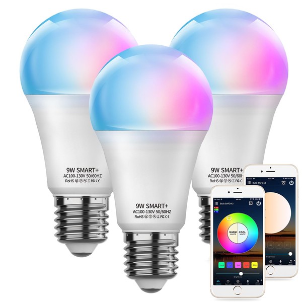 MagicLight Smart Light Bulbs No Hub Required, A19/E26 Color Changing LED Light Bulb, 60W Equivalent, Dimmable by App, 2700-6500k, Music Sync, Schedule, Works with Alexa Google Home, 3 Pack