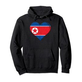 Vintage North Korea Flag Heart Pullover Hoodie