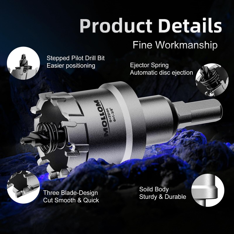 Mollom (2-1/8''|54mm) Heavy Duty Carbide Hole Saw with 2 Pilot