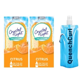 Crystal-Light On The Go Drink Mix - Two (2) Pack of 10pck/0.13oz Pouches - Sugar-Free, Low-Calorie Refreshment Anytime, Anywhere and QuenchCurl Collapsible Bottle by CureCor! (Citrus)