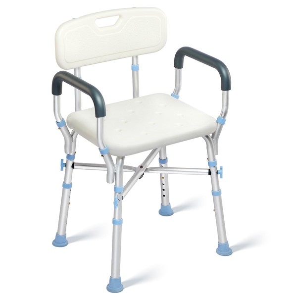 OasisSpace Shower Chair with Back 500lbs - Heavy Duty Shower Seat with Handles for Handicap, Disabled, Seniors & Elderly, Adjustable Medical Bathroom Chair for Inside Shower