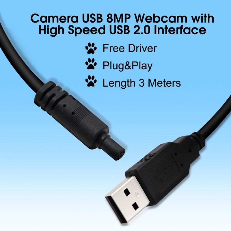 Hotpet 8MP USB Camera 2448P Webcam with Zoom Lens Video