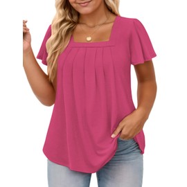 Plus Tops for Women Plus Size Comfy Square Neck T Shirts Summer Tunics Short Sleeve Tees Rose Red XL