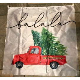 Unbranded Red Pick Up Truck with Christmas Tree Satin 29" x 29" Wall Decor Hanging