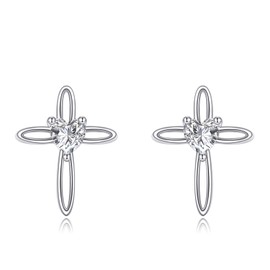 JERWLI Cross Earrings 925 Sterling Silver Cross Stud Earrings Religious Christian Jewelry Gifts for Women