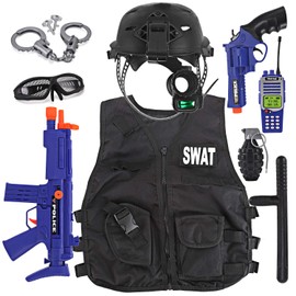 Liberty Imports SWAT Costume for Kids – Deluxe Police Officer Dress Up and Pretend Play Set Costume with Helmet, Night Vision Monocular, Toy Guns, Handcuffs, and Accessories (12 Pcs)