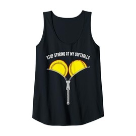 Womens Funny Womens Stop Staring At My Softballs Softball Gift Tank Top