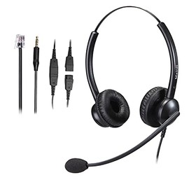 Office Headset with RJ9 Jack for Cisco Phone,Including 3.5mm Connector for Cell Phone PC Laptops, Binaural Telephone Headset with Noise Cancelling Microphone for Call Centers Landline Deskphone