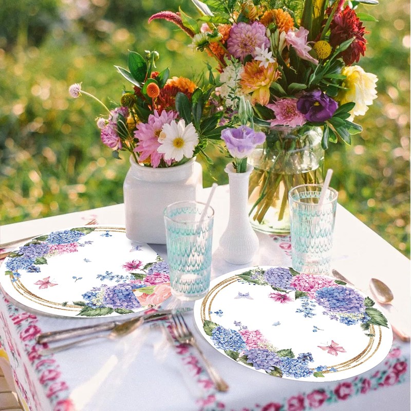 Paper Placemats Disposable 50 Pack Hydrangea Placemats 13.4 Inch Hydrangea