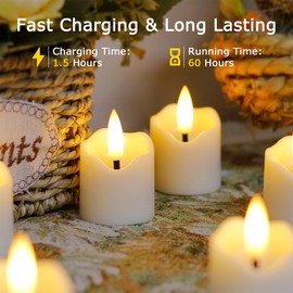 Zevanor Rechargeable Flameless LED Remote 1.6" x2.3" Tea Light Candles, Flickering Fake Plastic Ivory Cycle Timer 6 Pack Small Mini Votive Tealight Candles with Charging Cable