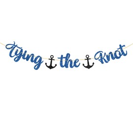 WeBenison Tying the Knot Banner, Wedding Bridal Shower Party Supplies, Anchor Sign, Nautical Sailor Theme Bachelorette Wedding Party Decorations - Blue Glitter