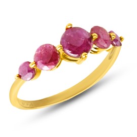 MAX + STONE Solid 10k Gold Journey Real Ruby Ring for Women | Genuine Red Ruby Gemstone Ring | Dainty July Birthstone Ring for Women | Yellow Gold Statement Ring with Ruby Gemstones Size 6