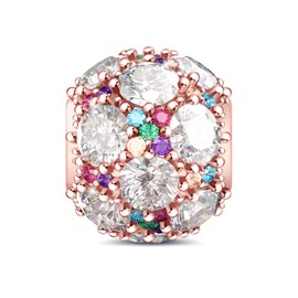 Gnoce 925 sterling silver rose gold women's round charm with colourful diamonds expresses the feeling of elegance and fashionable colour stones charm, Silver