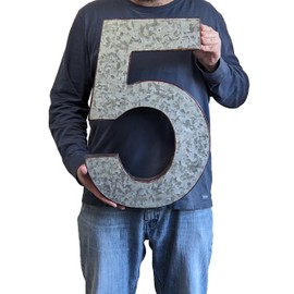 20" Metal Number 5 (Five) Wall Decor, Silver with Rusted Edges, Galvanized Wall Mountable Decoration for Country, Mid-Century, or Farmhouse Themed Room or Event - SciencePurchase
