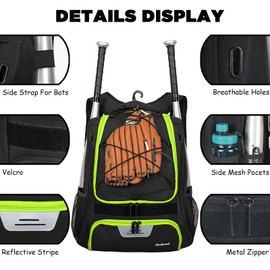 Goloni | Baseball Backpack Bag For Adult and Youth Baseball & Softball Equipment Bags Bat bag | shoes compartment & Fence Hook