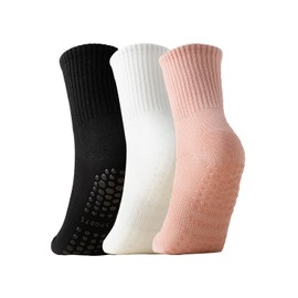 Ceoon 3 Pairs Pilates Socks with Grips for Women Non-slip Grip Sock for Yoga Pilates (US, Alpha, One Size, Regular, Regular, Sock set 3)