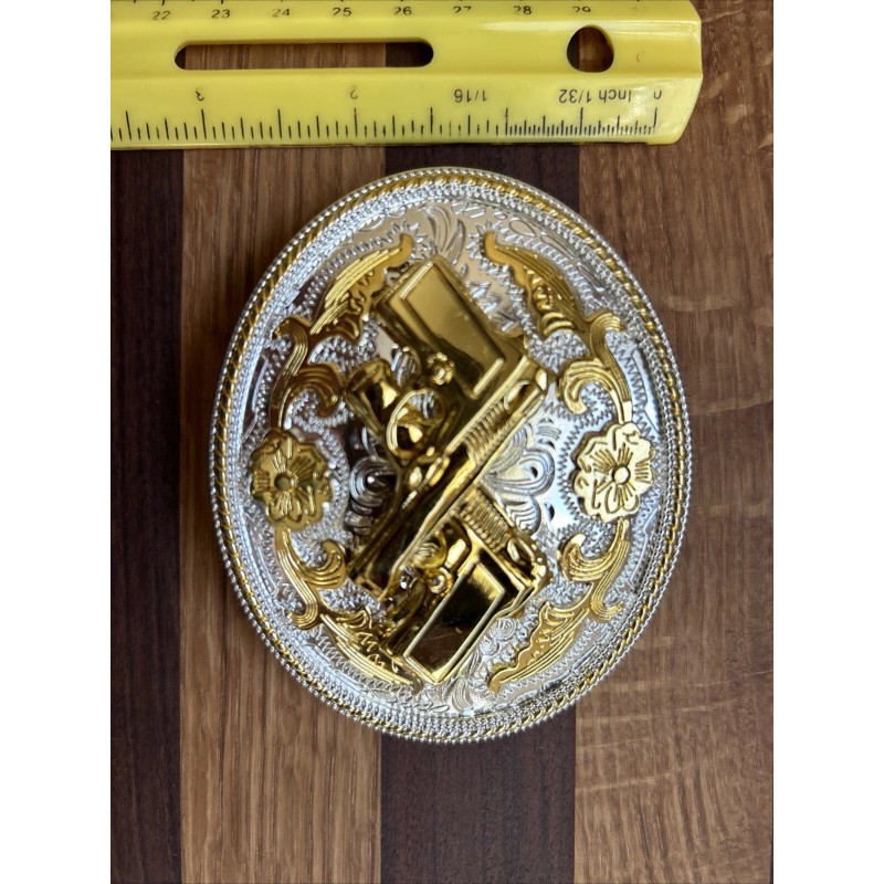 Unknown Western Gold Solid Metal Oval Belt Buckle with 2