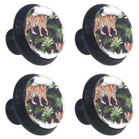 Tiger Jungle Animal and Tropical Leaves Cabinet Door Knobs Handles Pulls Cupboard Handles Drawer Wardrobe 4pcs