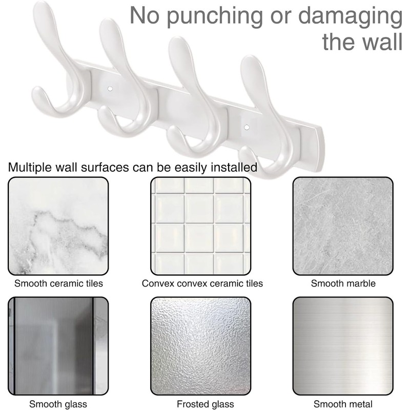 YUET 4 Door Hook Coat Bathroom Towel Hooks Wall Mounted