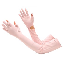RuiChy Pink Women UV Sun Protection Long Gloves, Ice Silk Sunblock Cycling Gloves Non-slip Cooling Arm Sleeves Full Finger Touchscreen Glove for Summer Outdoor Sports Driving Golfing Hiking Fishing