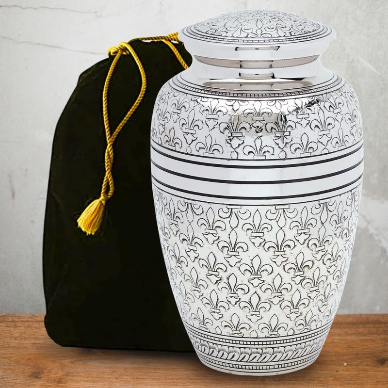Silver Fleur De Lis Adult Cremation Urn